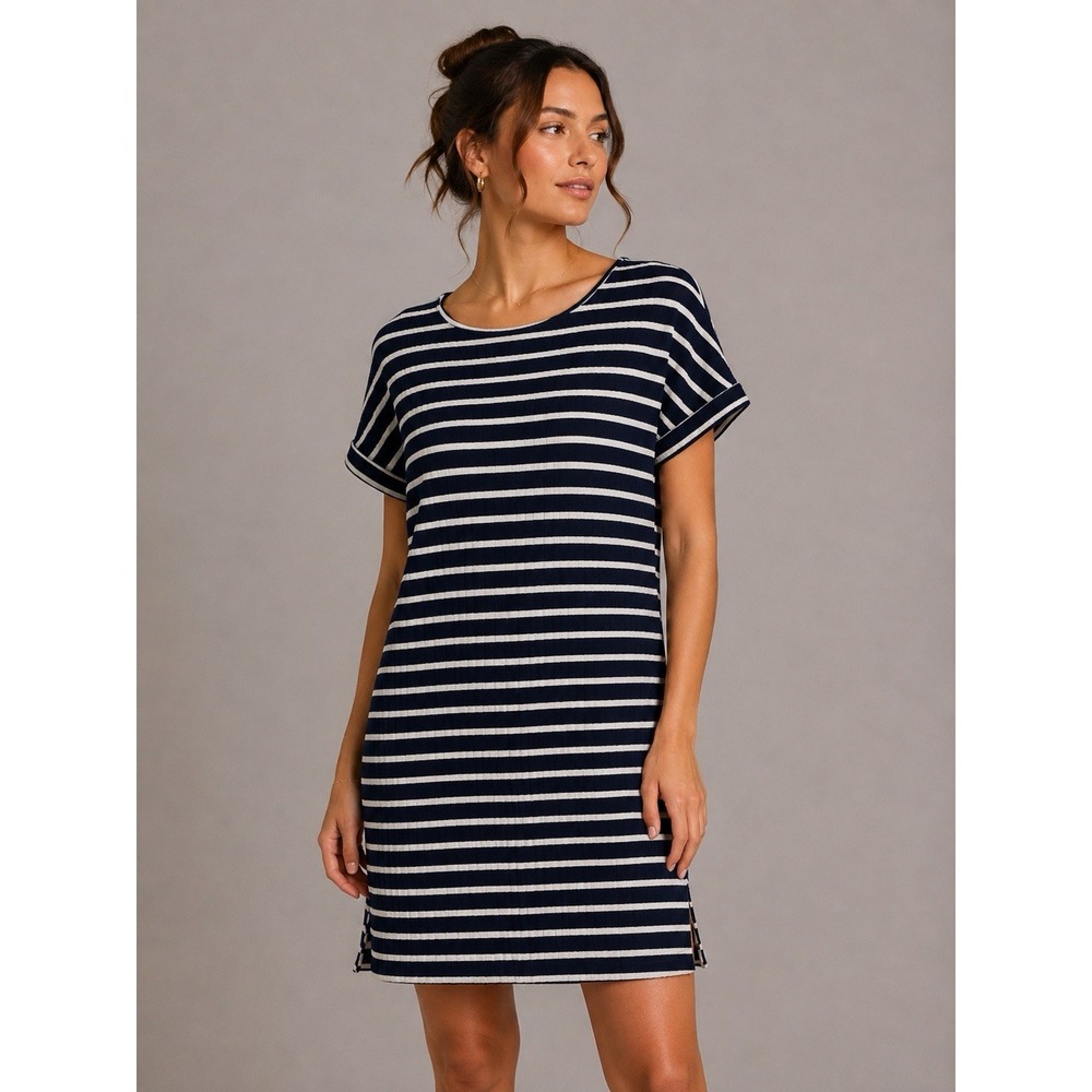 Emberley Striped Dress XS Blue White Short Sleeve Nautical Coastal Preppy Resort